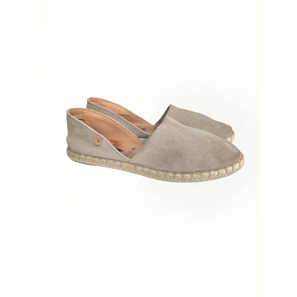 Verbenas Taupe Mushroom Gray Suede Leather Espadrille Flats Spanish Slip Ons
